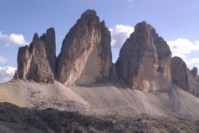 Beautiful three mountain peaks in the dolomites in Italy