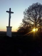 sculpture of the crucifixion of Christ in a park in Hungary