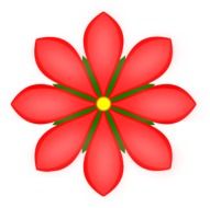 Close-up of a beautiful, red, green and yellow daisy flower at white background