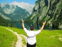 person enjoying berchtesgaden alps scene