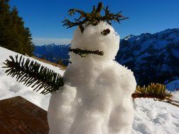 snow man with hands from branches