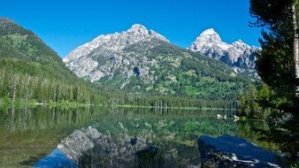 Beautiful Taggart lake and Grand Tetons mountains in Grand Teton National Park