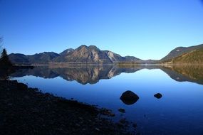 mountains reflected on the lake surface