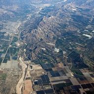 cityscape and mountains aerial view