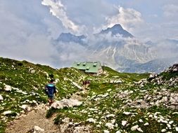 hut in the picturesque alpine mountains