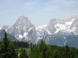 panoramic view of alpine mountains in the snow