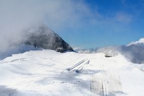 winter view of the Hintertux in the haze