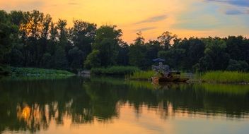 lake in a mountain resort at dusk