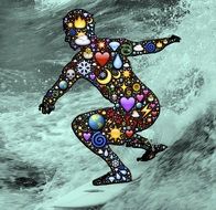 colorful silhouette of a surfer