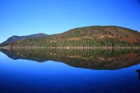 mirror image of the mountain and sky in the pond
