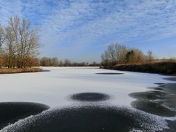 snowy forest lake