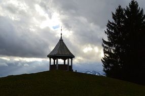 pavilion on the hill in the evening