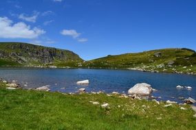 lake among the hills on a sunny day