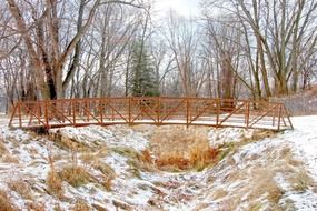 footbridge in wintry forest