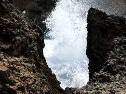 splash of waves near the rock