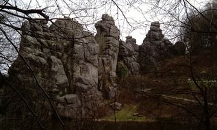 externsteine, distinctive sandstone rock formation at winter, germany, North Rhine-Westphalia