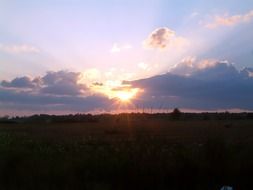 landscape of the field at the sunset