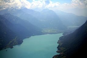 aerial view of blue lake of brienz in Switzerland