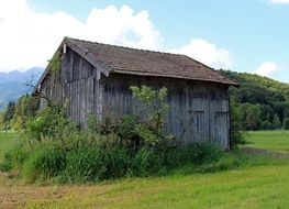 barn on a green field