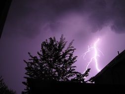 Beautiful violet thunderstorm flash in the night sky