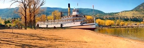 Ship on river bank autumn season