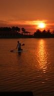 SUP surfer at the sunset