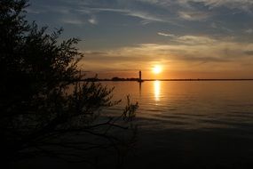 sunset over the river Odra in Poland
