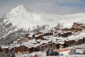 Landscape of the beautiful ski resort on the snowy mountain in France