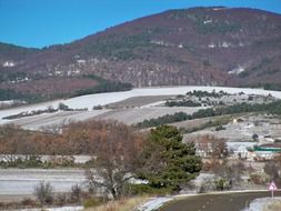 fields in snow in France