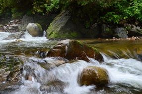Small waterfalls on river tatry mountains