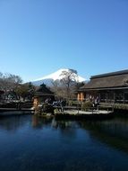 landscape on the background of a volcano in japan