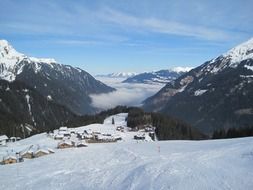 ski area in snowy mountains landscape