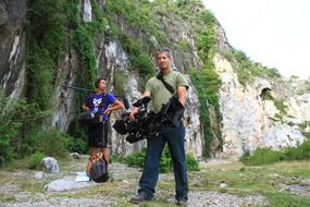 operators with the technique on a background of mountains