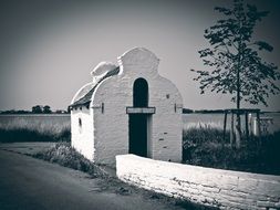 black and white photo of a church for prayer