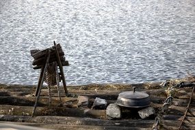Antique stuff on a lake bank