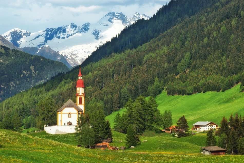 rural church in the valley in austria