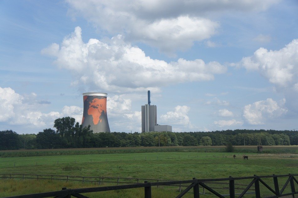 landscape of cooling tower in a field