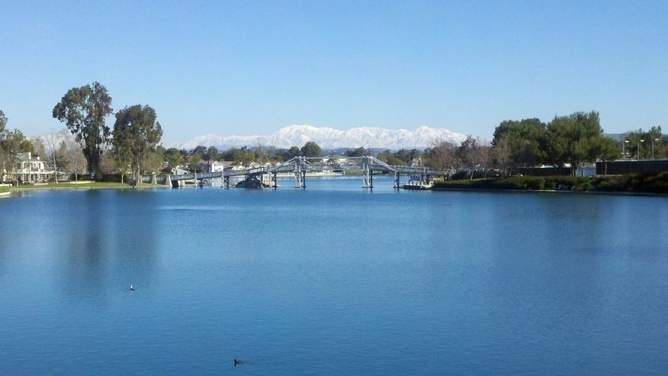 lake with the bridge in orange county