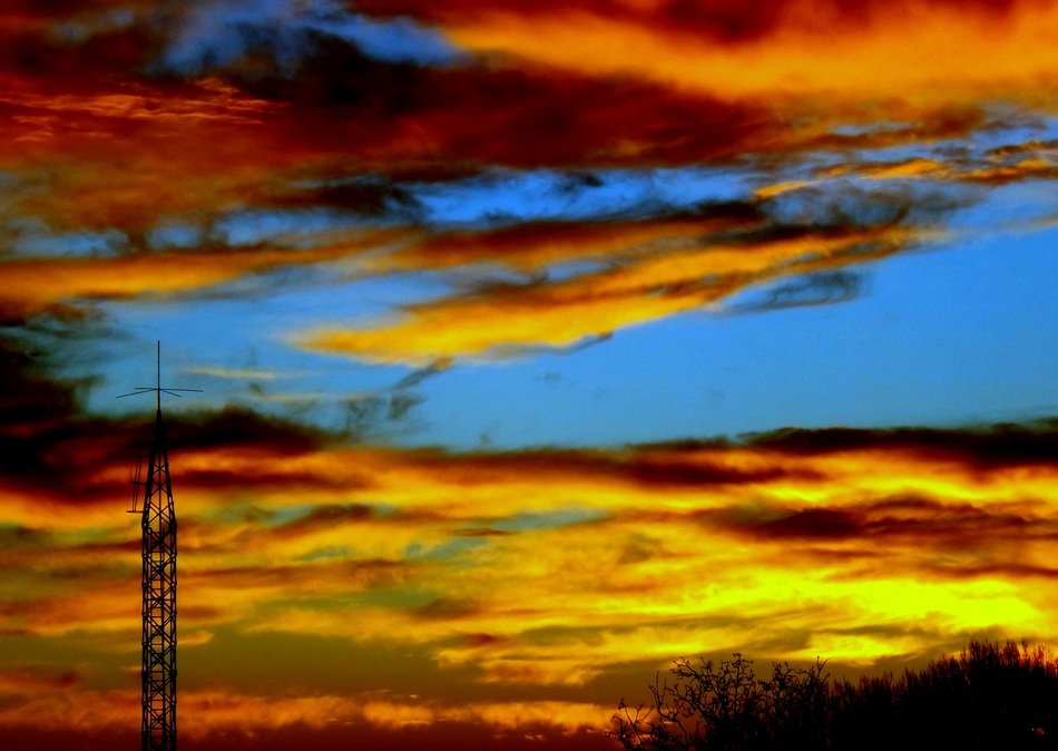 yellow-red clouds on the sky at sunset