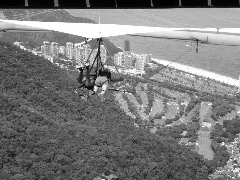 hang gliding in black and white