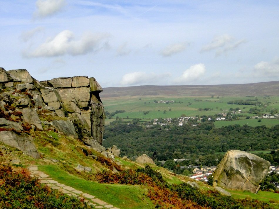 panorama of the city of Ilkley from the heights of the mountains