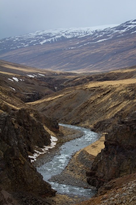 Landscape with the stream and mountains