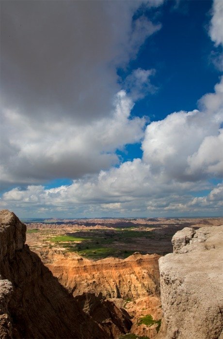 white clouds over the badlands