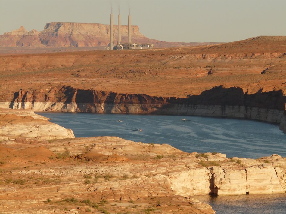 Lake Powell in the background of power plant in Colorado