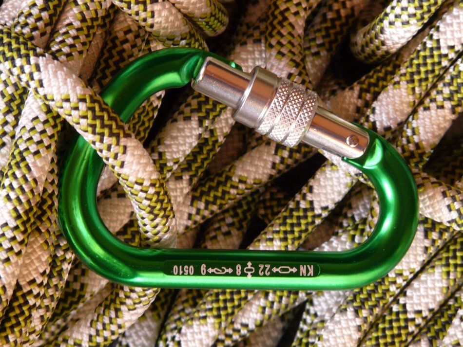 green carabiner for climbing