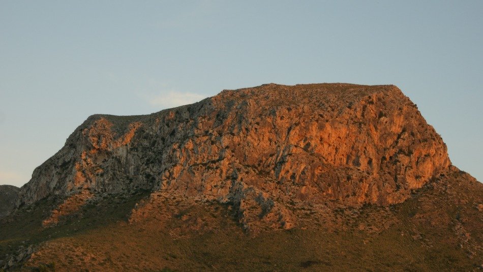 reflection of the evening sun on the mountain in Mallorca