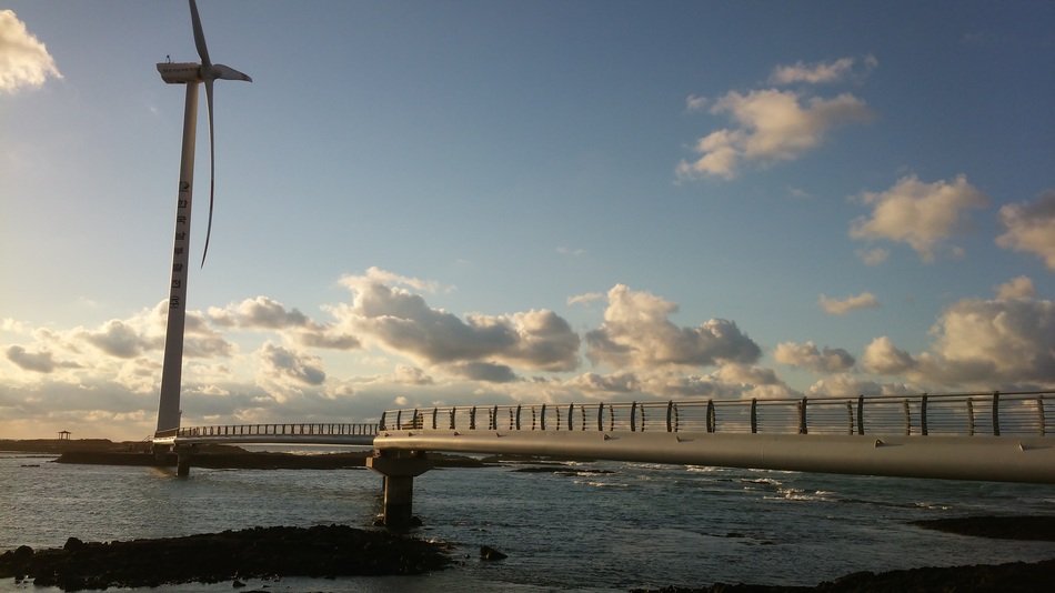 Bridge and wind turbine on Jeju Island