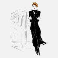Fashion girl in sketch-style N17