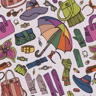 Fashion Female Accessories seamless pattern Sketch style