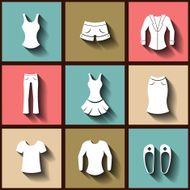 Set of 9 flat icons female clothing